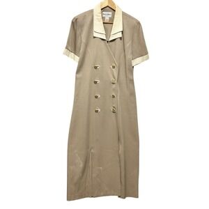 VTG Danny & Nicole Double Breasted Sheath Dress‎ Beige 14 Career Profession 90s